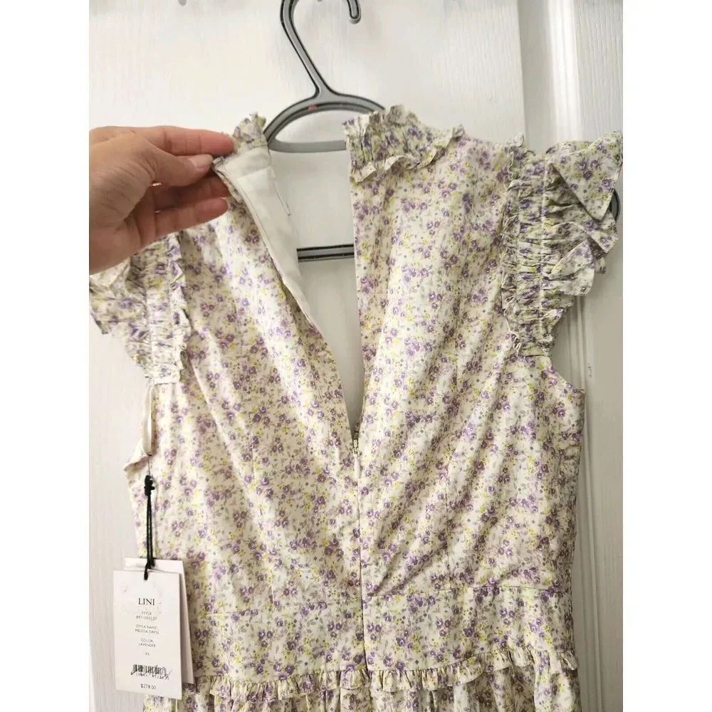 LINI Melissa floral Dress fit and flare ruffle Button Lavander Color Size XS - Picture 6 of 14